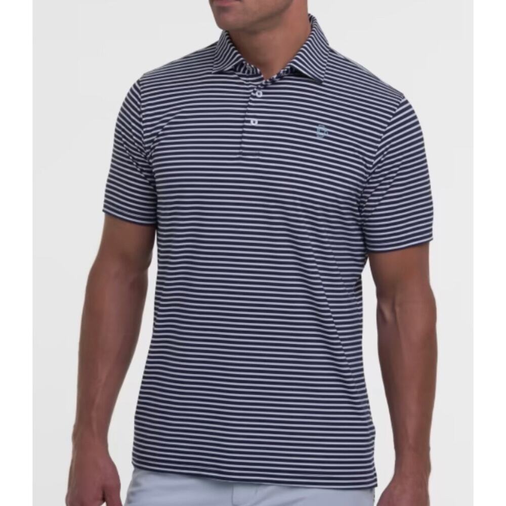 B.Draddy blue/white stripped polo Large